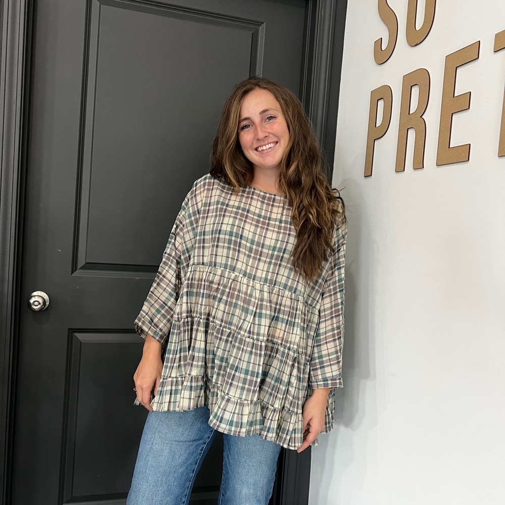 Easel Multicolor Plaid Tunic Top